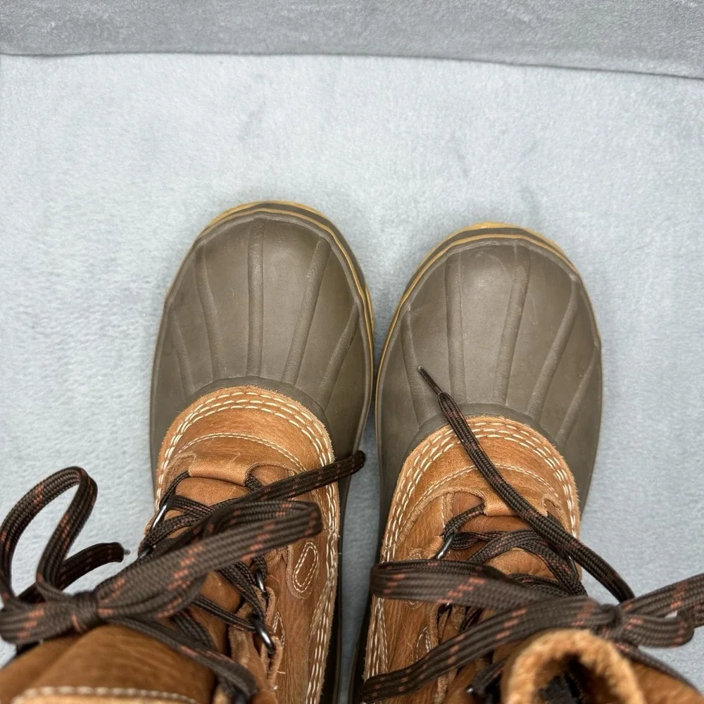 L.L.Bean Women's 9 M Tumbled Leather Lace-Up Snow Duck Boots Brown Fleece Lined
